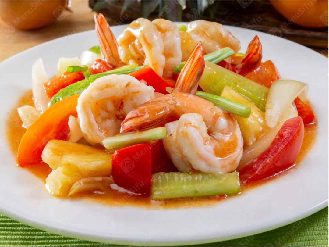 Sweet and sour shrimp stir-fried with pineapple, tomatoes and veggies at Chinese Wok, a Chinese Restaurant in Seymour